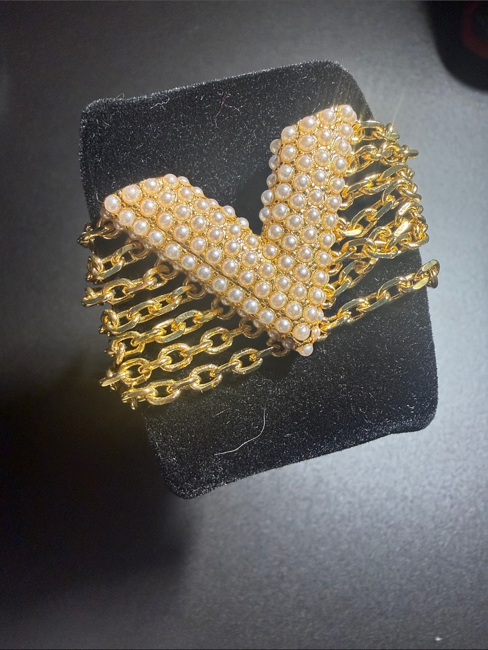 Gold Pearl V-Link Multi-Chain Bracelet
